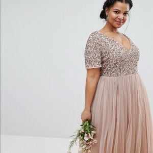Plus Size Maya V Neck Tulle And Sequin Gown